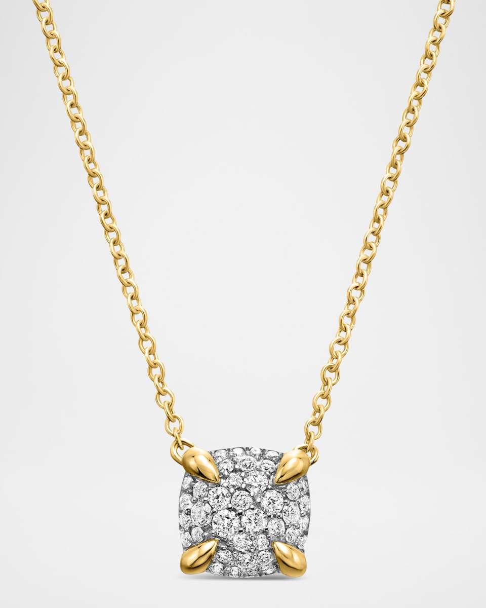 Chatelaine Pendant Necklace in 18K Yellow Gold with Full Pave Diamonds, 7mm
